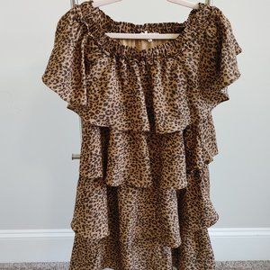 FSL Apparel Size S Women's Leopard Gray Ruffle Sleeveless Sheath Lined Dress